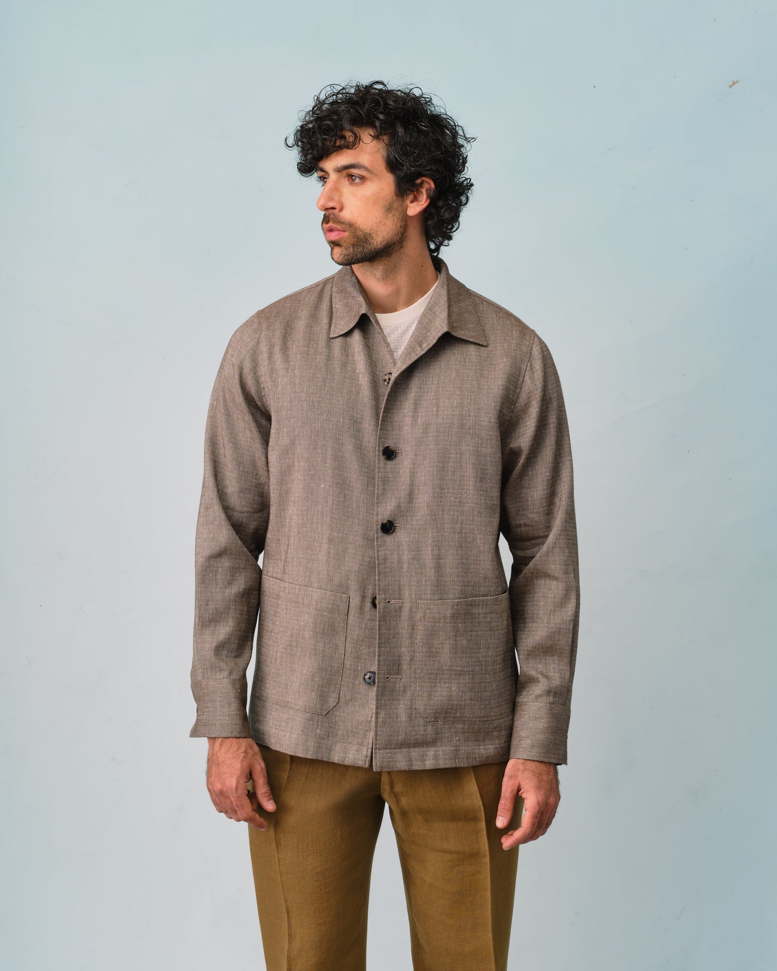 Green Herringbone Capri Shirt
