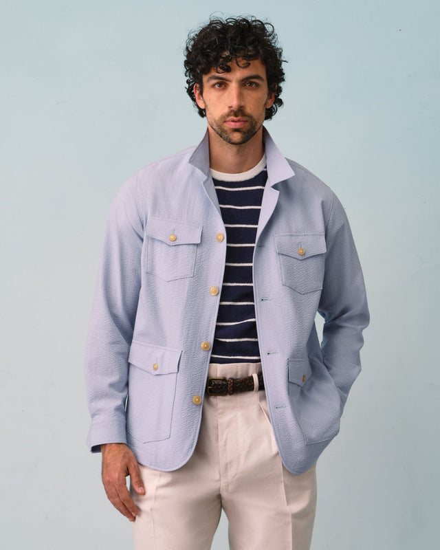 Sky Blue Seersucker Overshirt