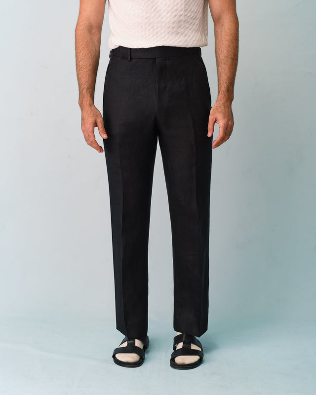 Black Linen Classic Trousers