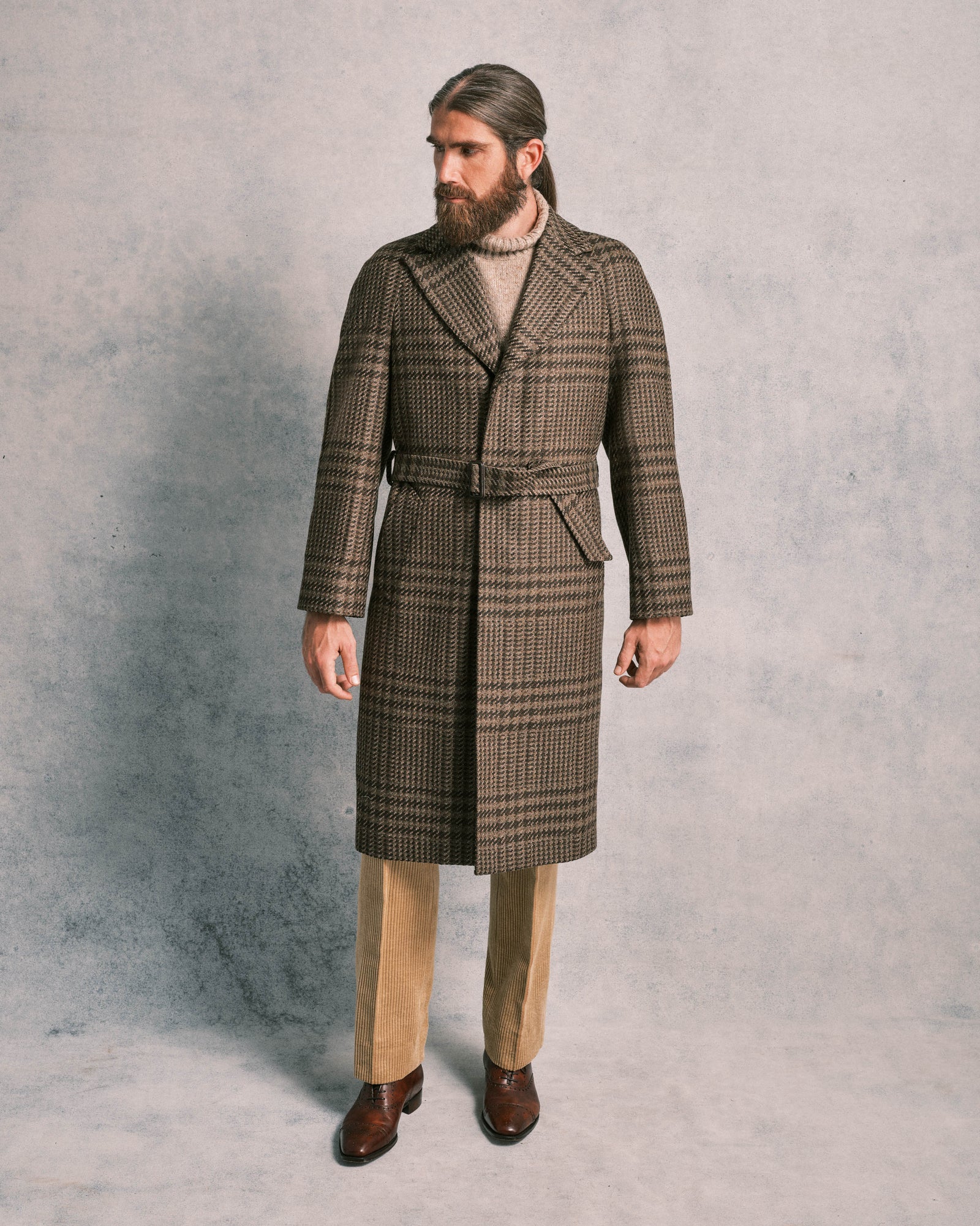 Green And Brown Check Raglan Coat