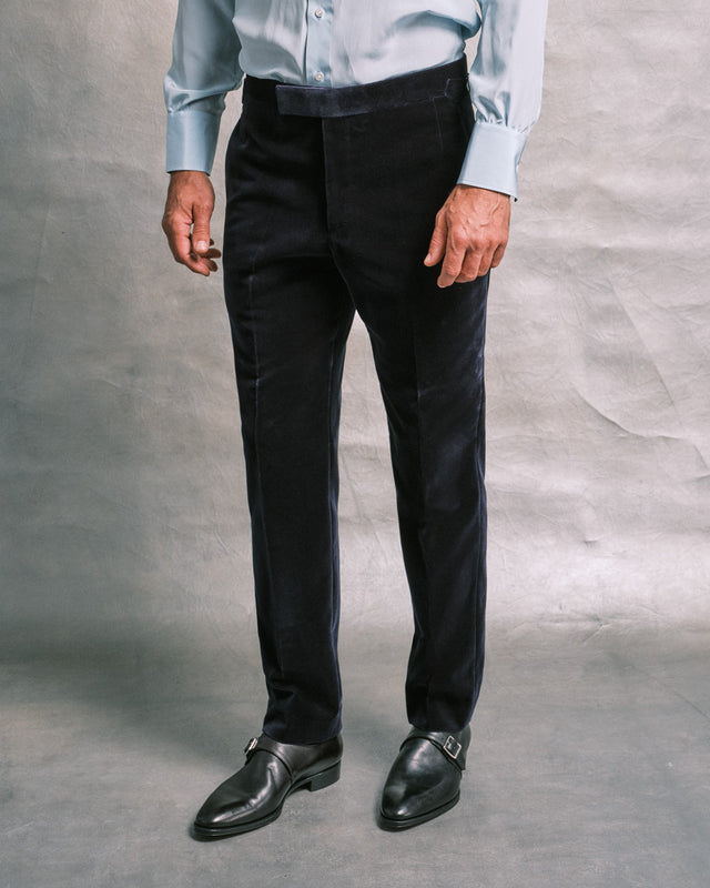 Navy Velvet Contemporary Trousers