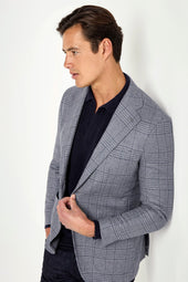 Dusty Blue Prince Of Wales Jacket Made In Italy