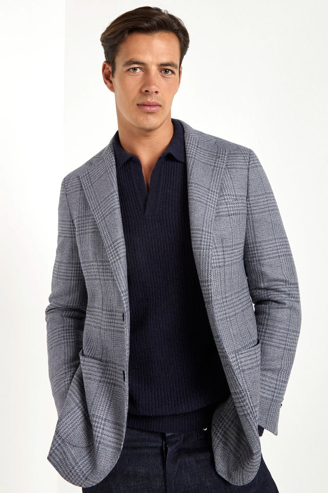 Dusty blue Prince of Wales jacket - Made in Italy