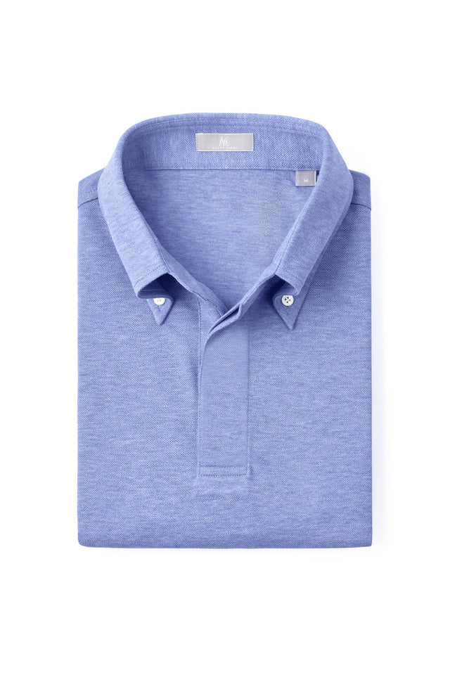 Blue Button Down Collar Polo - Short Sleeve Davis Fit (Slim)