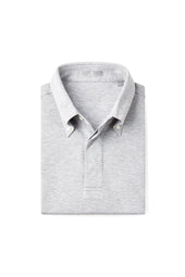Light Grey Button Down Collar Polo - Short Sleeve Davis Fit (Slim)
