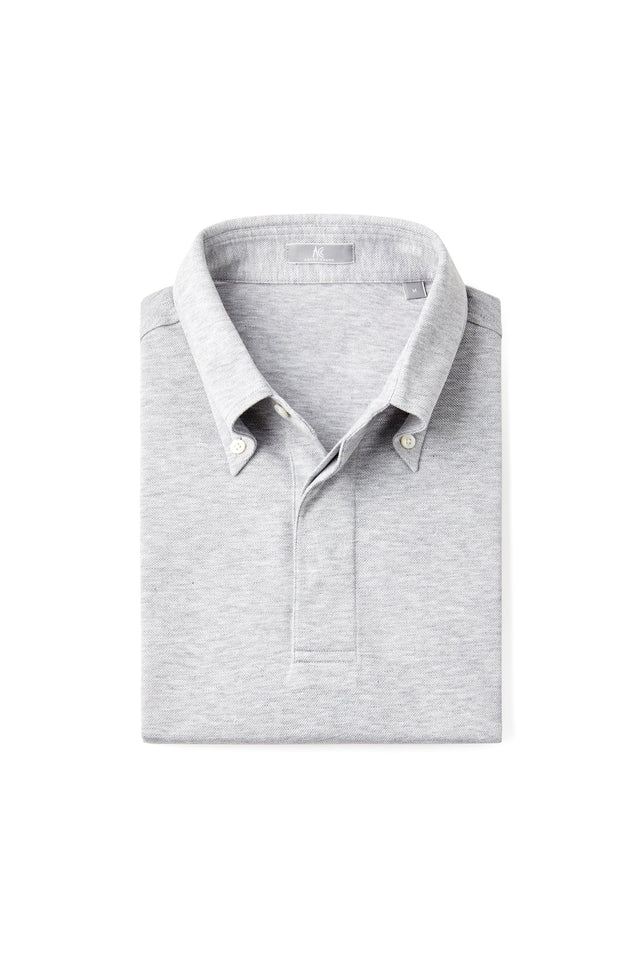 Light Grey Button Down Collar Polo - Short Sleeve Davis Fit (Slim)
