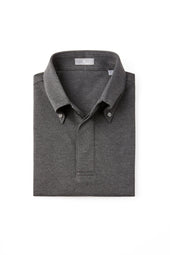 Dark Grey Button Down Collar Polo - Short Sleeve Davis Fit (Slim)