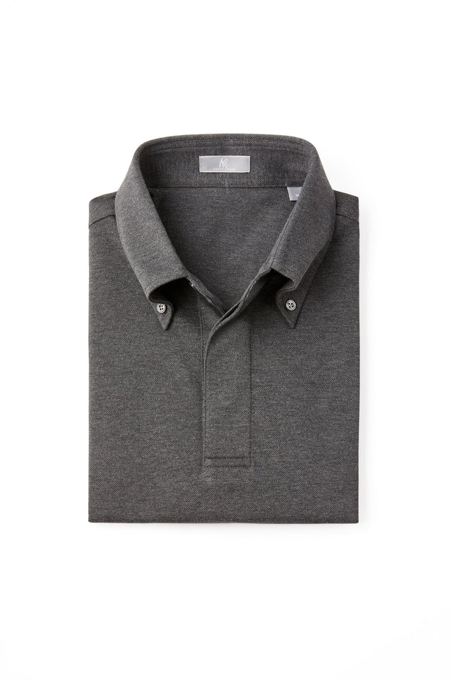 Dark Grey Button Down Collar Polo - Short Sleeve Davis Fit (Slim)