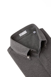 Dark Grey Button Down Collar Polo - Short Sleeve Davis Fit (Slim)