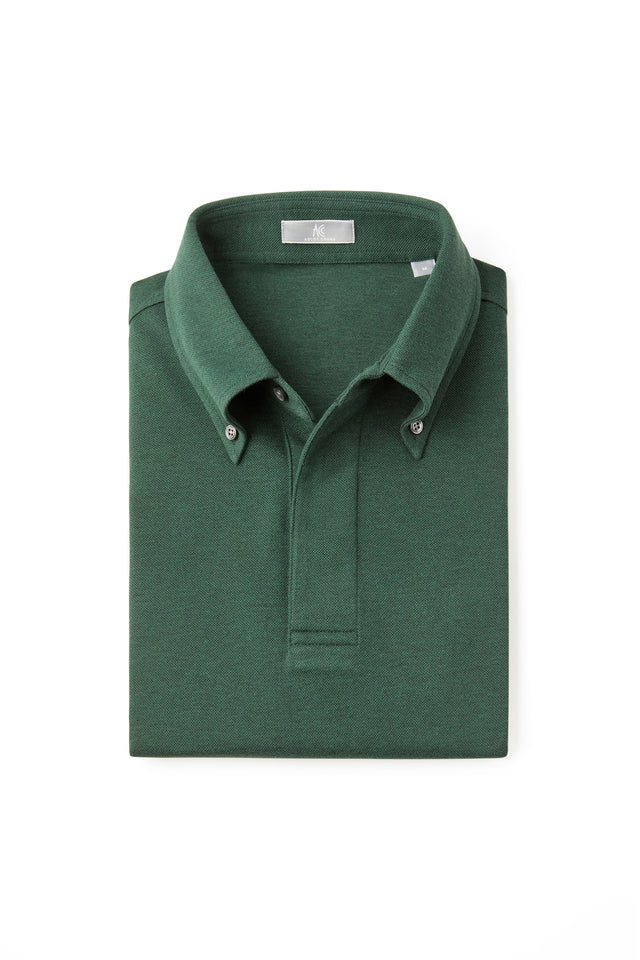 Dark Green Button Down Collar Polo - Short Sleeve Davis Fit (Slim)