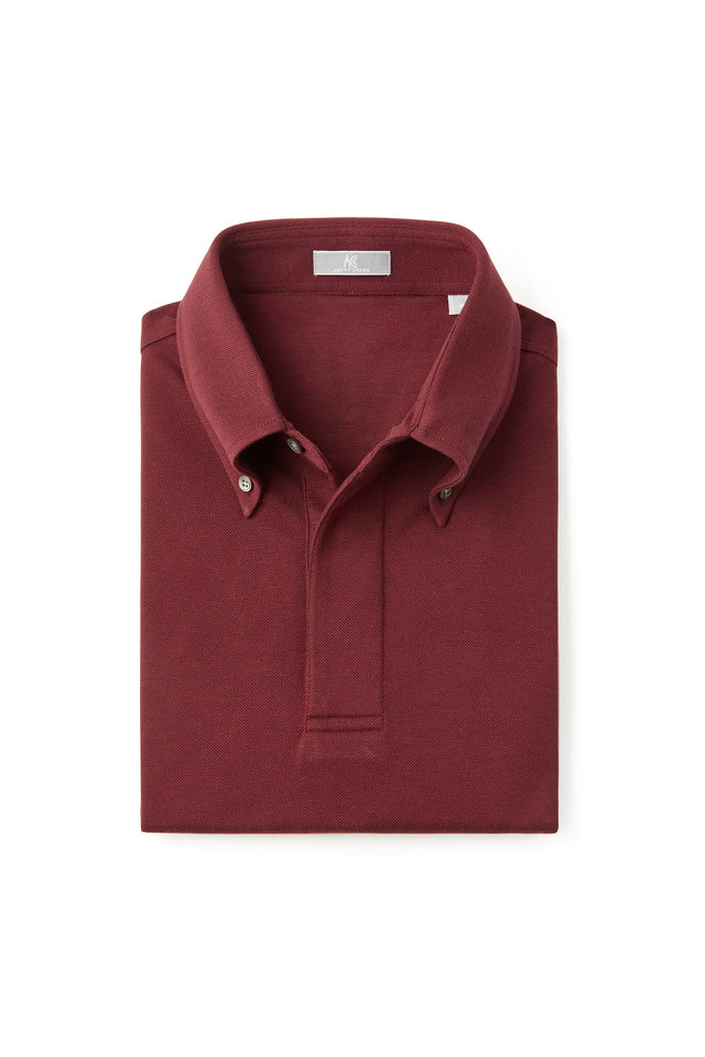 Burgundy Button Down Collar Polo - Short Sleeve Davis Fit (Slim)