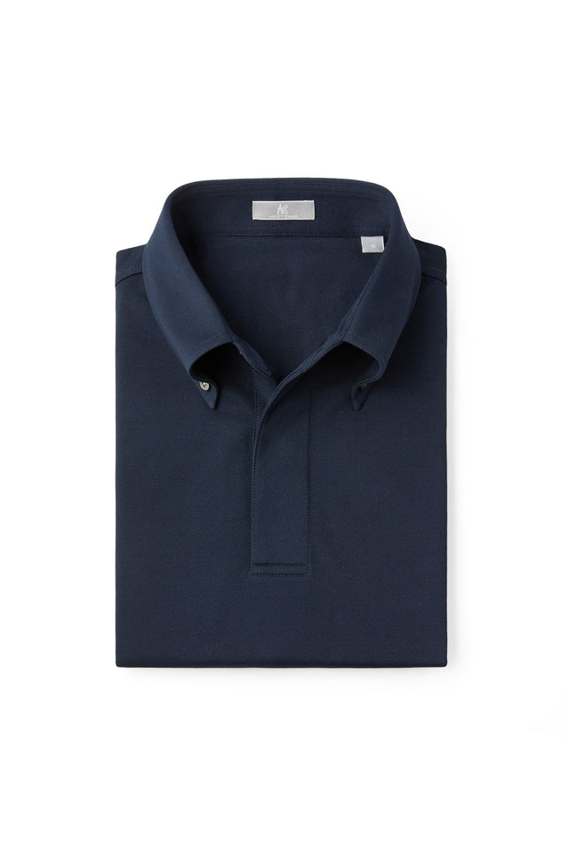 Navy Blue Button Down Collar Polo - Short Sleeve Davis Fit (Slim)
