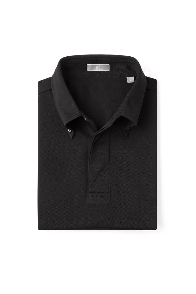 Black Button Down Collar Polo - Short Sleeve Davis Fit (Slim)