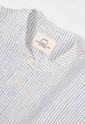 E13 IRISH LINEN COLLARLESS BLUE STRIPED SHIRT