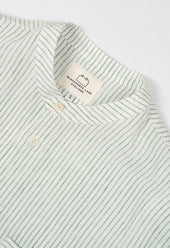 E13 IRISH LINEN COLLARLESS GREEN STRIPED SHIRT