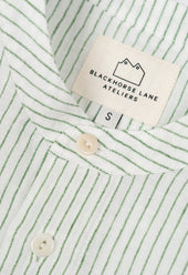 E13 IRISH LINEN COLLARLESS GREEN STRIPED SHIRT