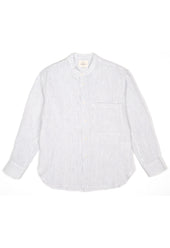 E13 IRISH LINEN COLLARLESS BLUE STRIPED SHIRT