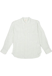 E13 IRISH LINEN COLLARLESS GREEN STRIPED SHIRT