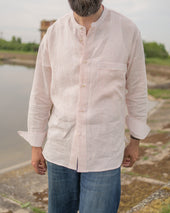 E13 IRISH LINEN COLLARLESS RED STRIPED SHIRT