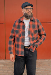 E16 MENS JAPANESE FLANNEL WORKSHIRT RED/BLACK OMBRE