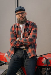 E16 MENS JAPANESE FLANNEL WORKSHIRT RED/BLACK OMBRE