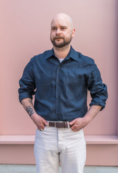 E16 MENS IRISH LINEN WORKSHIRT NAVY