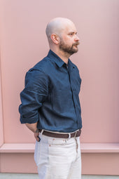 E16 MENS IRISH LINEN WORKSHIRT NAVY