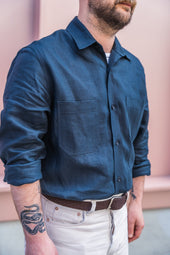 E16 MENS IRISH LINEN WORKSHIRT NAVY