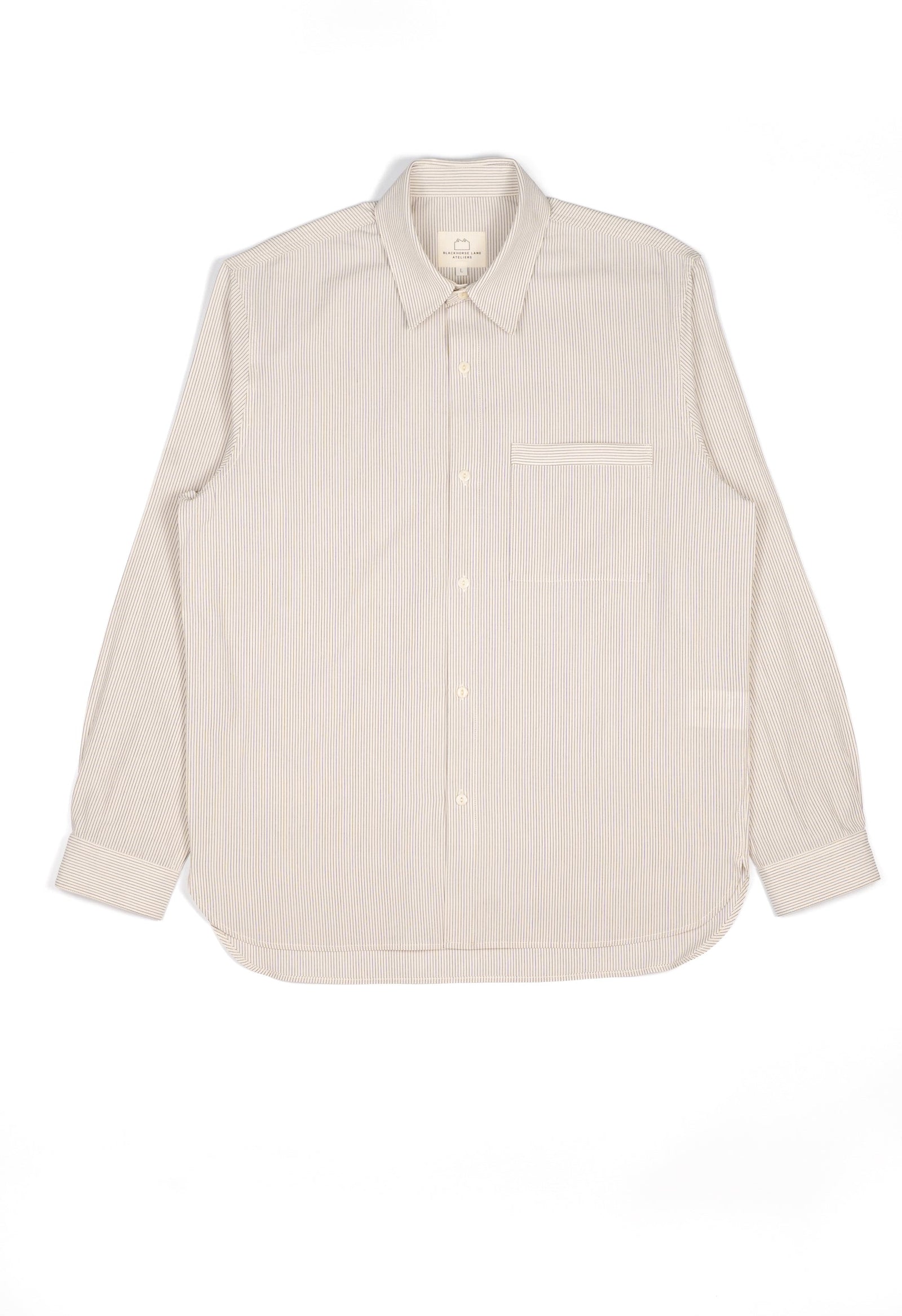 E20 Mens Japanese Cotton And Ecru Stripe Day Shirt
