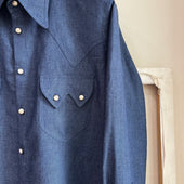 Blue Chambray Linen Sawtooth Western Shirt