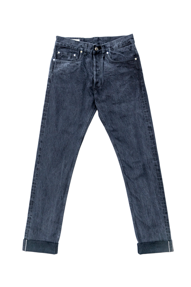 E8 Slim Tapered Washed Black 15oz Italian Selvedge Mens Jeans