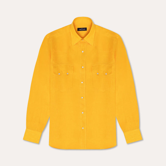 Yellow Linen Neapolitan Pearl Snap