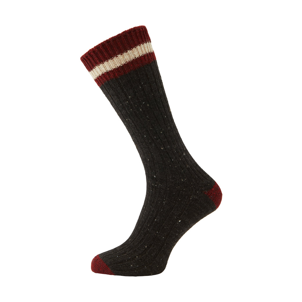 STOWE Grey and Burgundy Irish Donegal Wool Sock