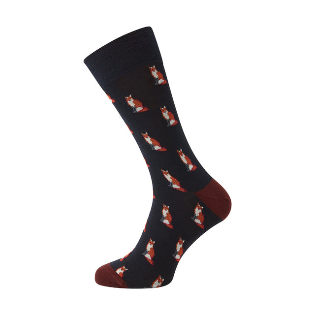 Sutton Navy and Burgundy Fox Cotton Sock