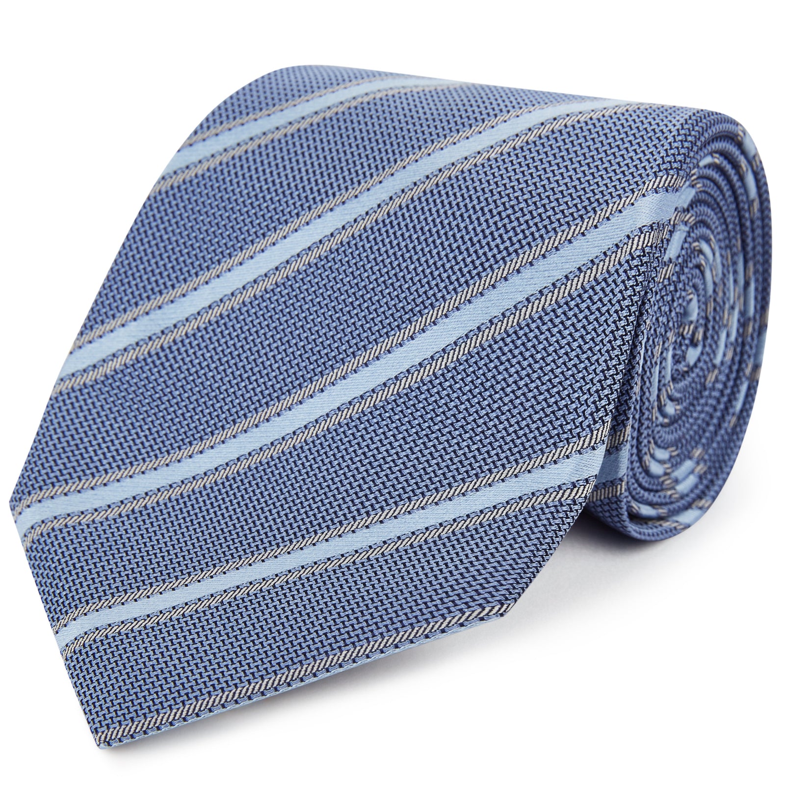 Navy Blue Textured Stripe Woven Silk Tie