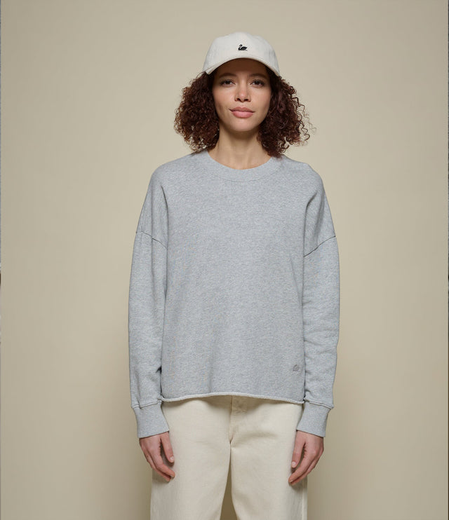 Retro Fleece Sweatshirt With Open Edge On Hem