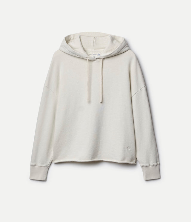 Retro Fleece Hoodie With Open Edge On Hem