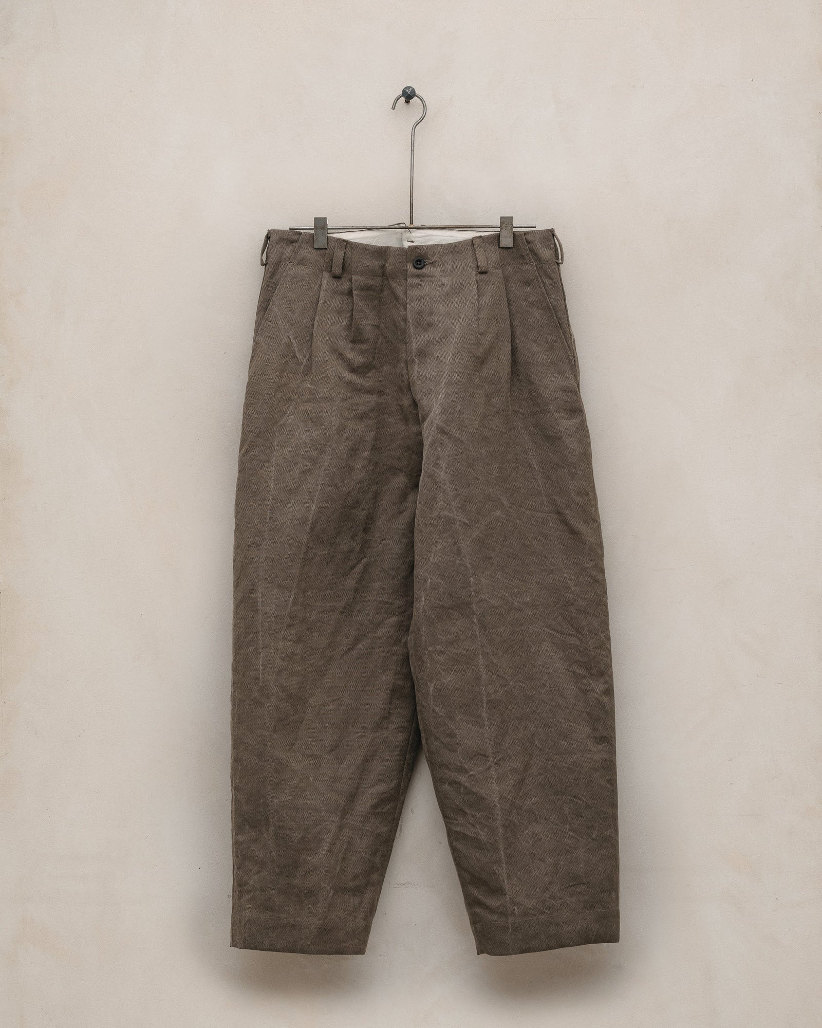 Two Pleat Pant Natural Dye Cotton Washi Herringbone Iron