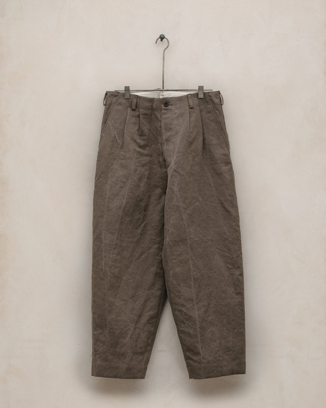 Two Pleat Pant - Natural Dye Cotton/Washi Herringbone, Iron (Persimmon/Iron Natural Dye)