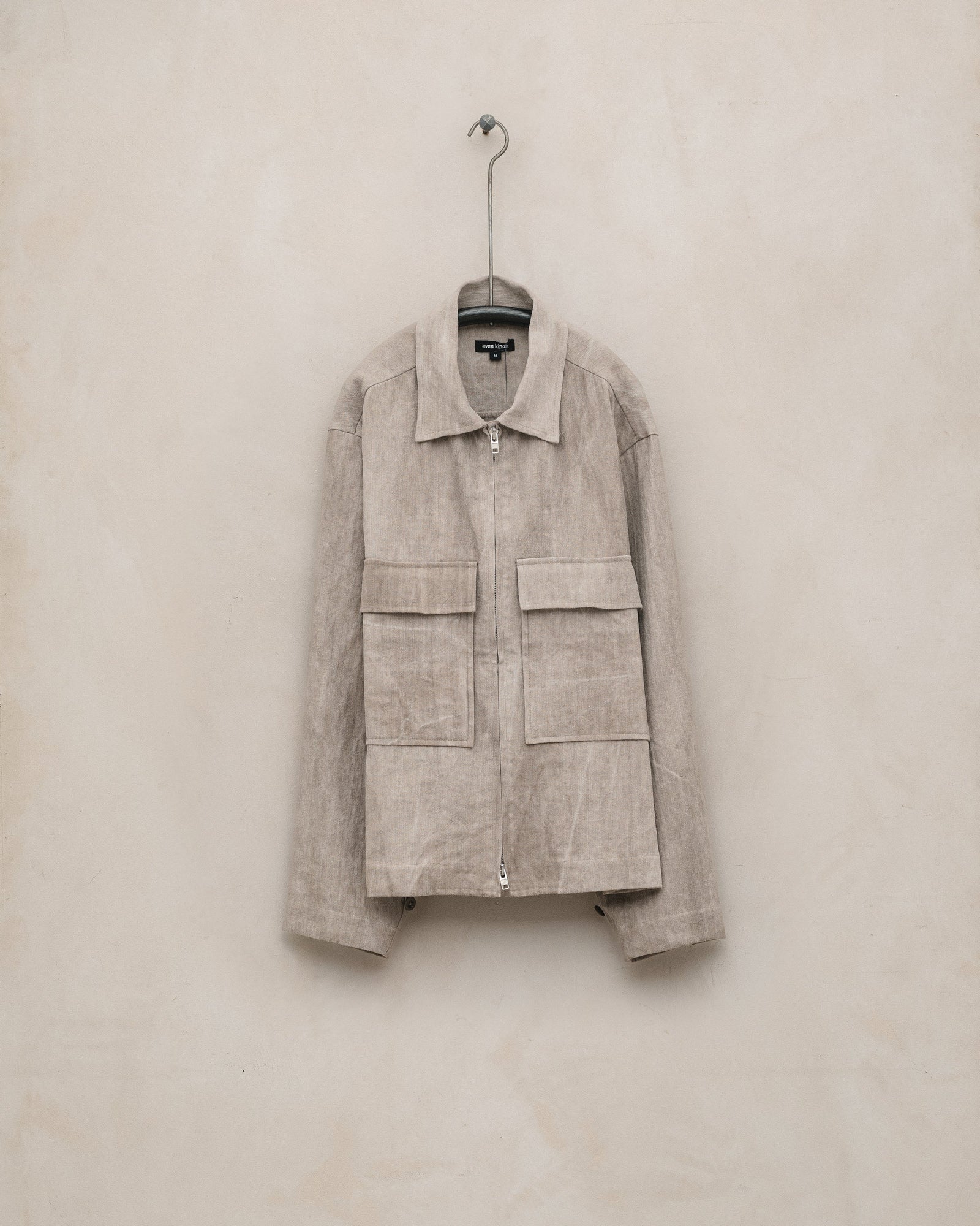 Zip Jacket - Cold Dyed Linen/Cotton Herringbone, Dark Beige (Cold Dye)