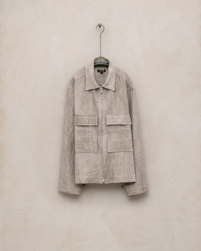 Zip Jacket - Cold Dyed Linen/Cotton Herringbone, Dark Beige (Cold Dye)