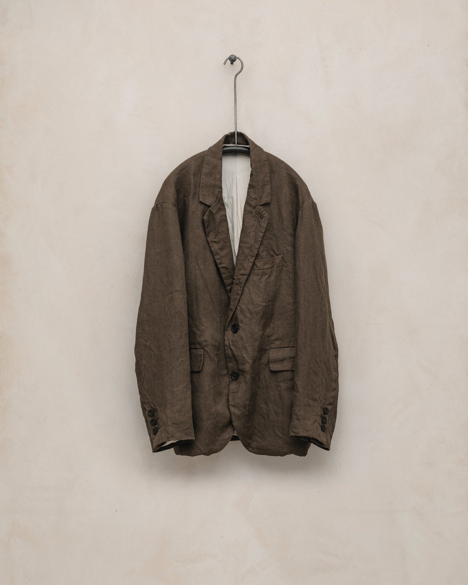 Three Button Jacket - Sumi Ink Hemp Twill, Dark Olive