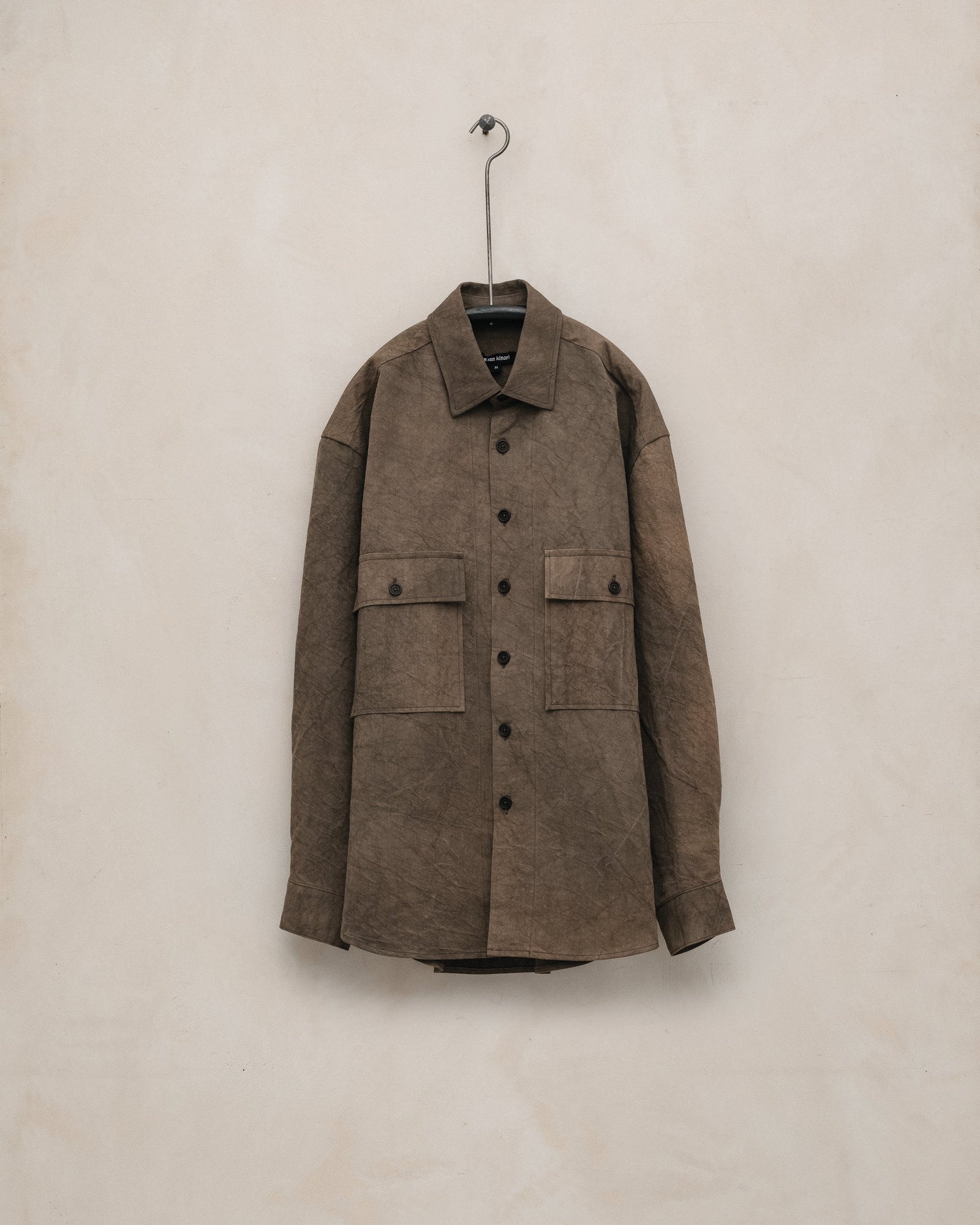 Big Shirt - Natural Dye Cotton/Washi Twill, Brown (Persimmon/Iron Dye)