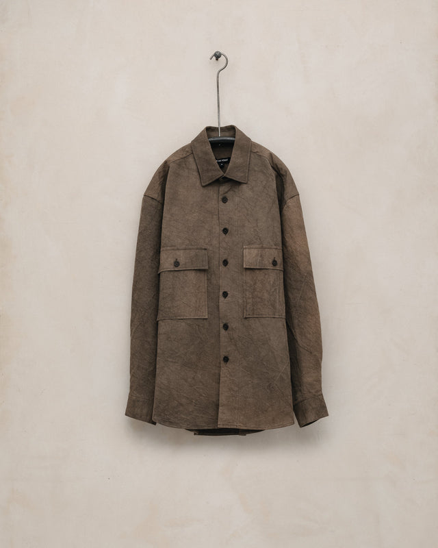 Big Shirt - Natural Dye Cotton/Washi Twill, Brown (Persimmon/Iron Dye)