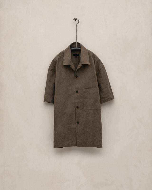 Short Sleeve Shirt - Yarn Dyed Hemp/Cotton Stripe, Charcoal/Dark Olive