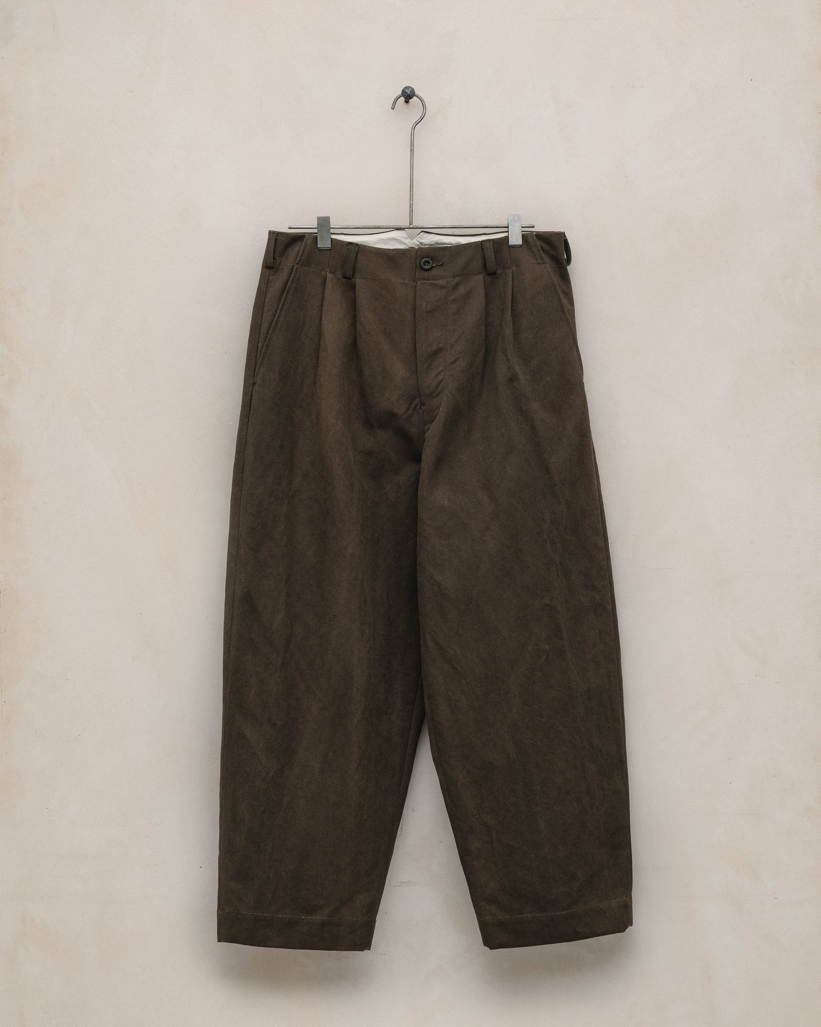 Two Pleat Pant - Sumi Ink Cotton/Washi Canvas, Dark Olive