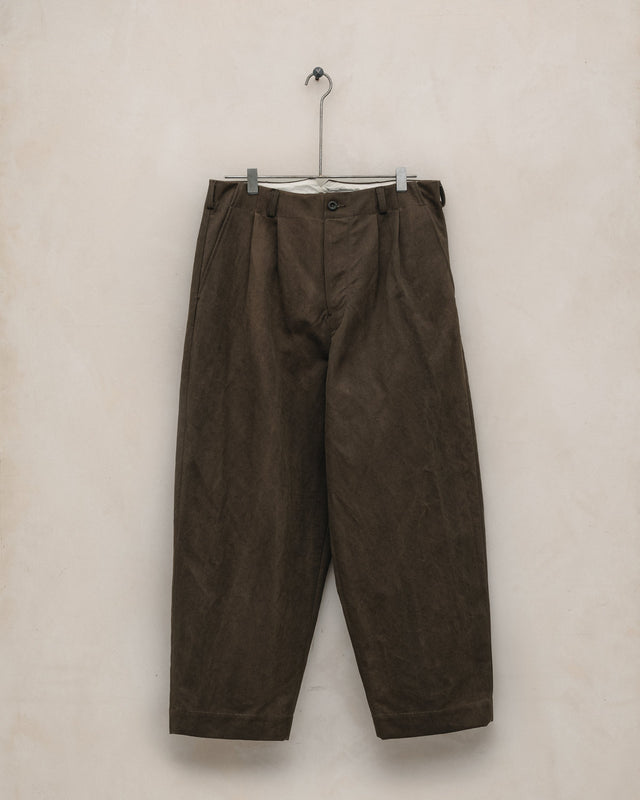 Two Pleat Pant - Sumi Ink Cotton/Washi Canvas, Dark Olive