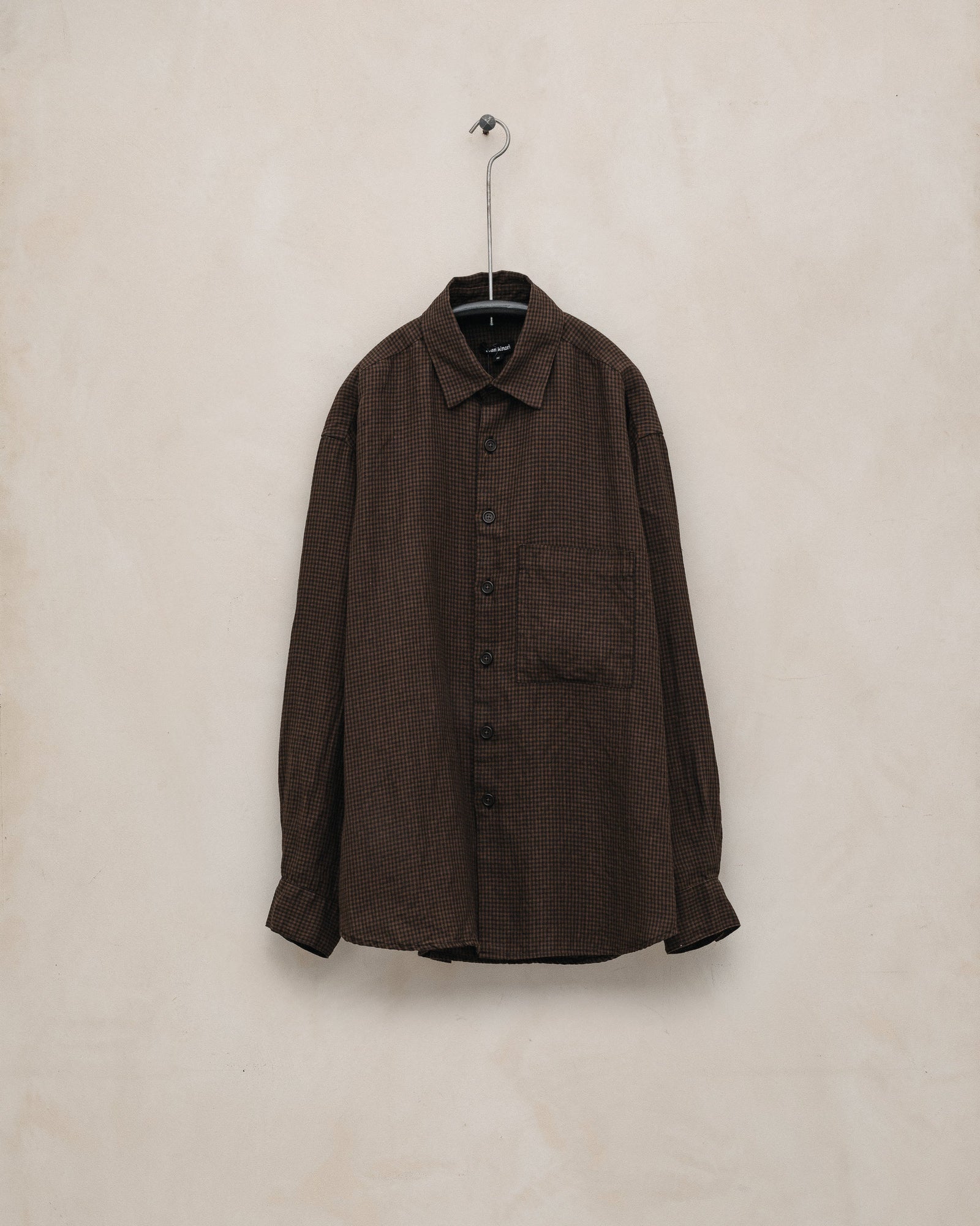 Big Shirt Two - Logwood Linen Check, Brown/Black (Logwood Overdye)