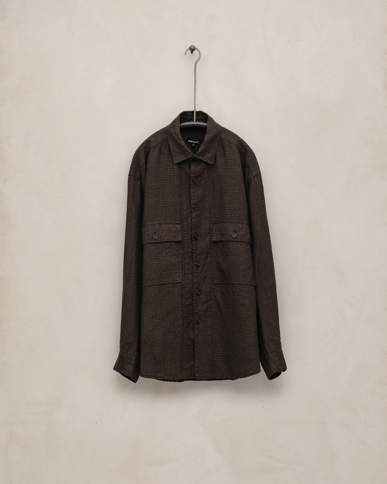 Big Shirt - Logwood Linen Check, Brown/Black (Logwood Overdye)