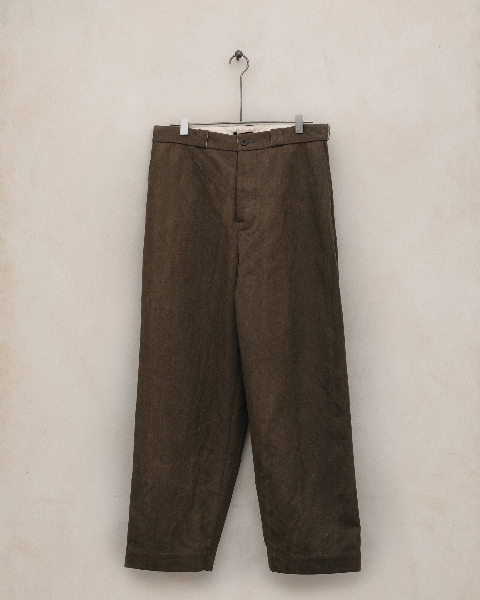 Flat Front Pant - Sumi Ink Cotton/Washi Canvas, Dark Olive